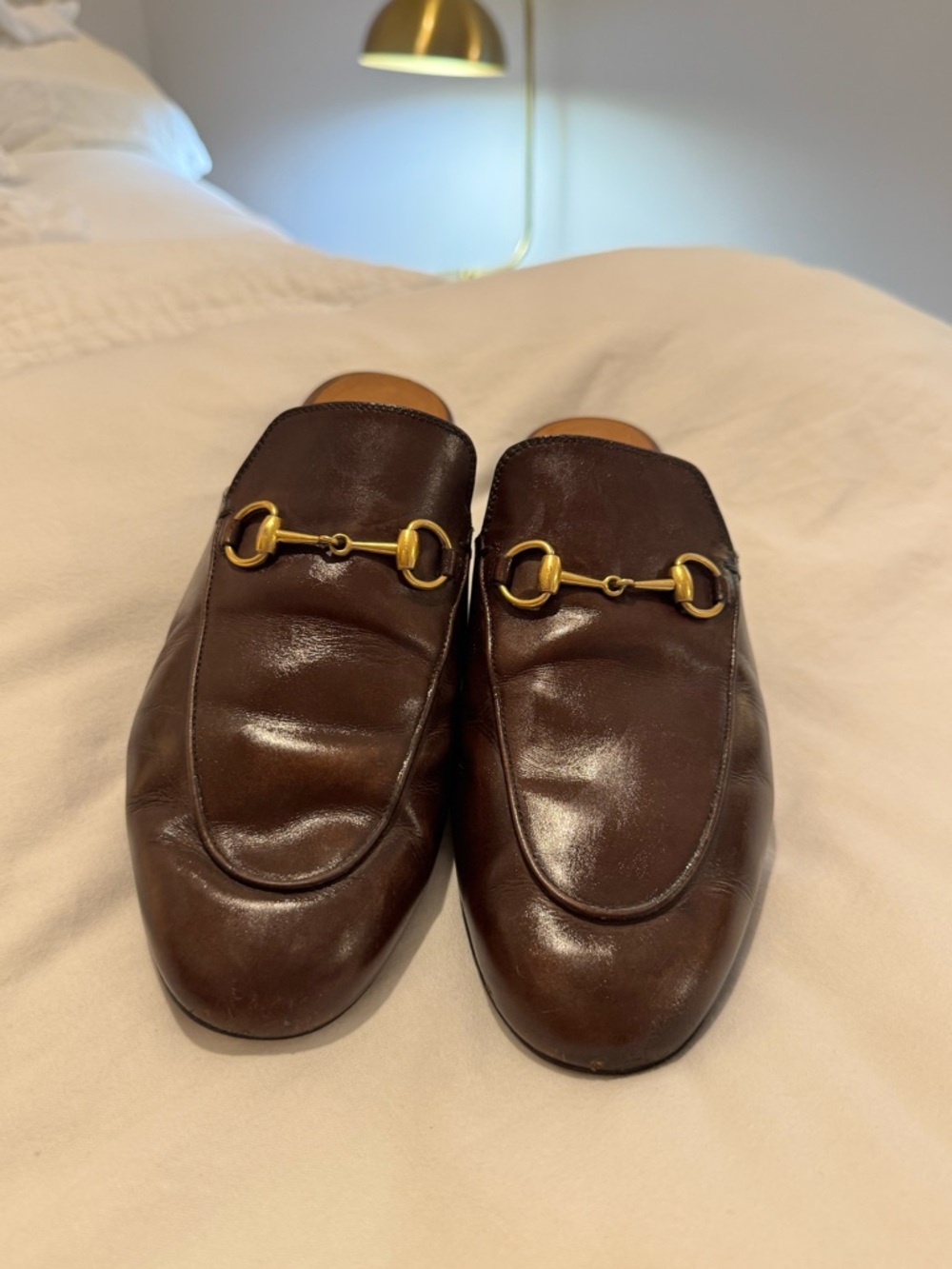 Gucci Brown Leather Horsebit Backless Loafers